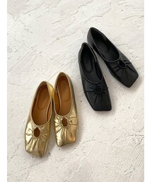 Ungrid | デザインスクエアトゥギャザーフラットシューズ(パンプス)