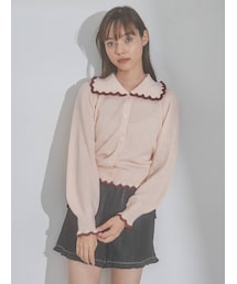 merry jenny | バイカラースカラップニットカーディガン(ニット/セーター)