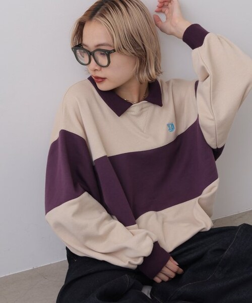 DOUBLE NAME（ダブルネーム）の「配色プチロゴプルオーバー（トップス・レディース・ネイビー/ベージュ/キナリ・FREE）」の2枚目の写真
