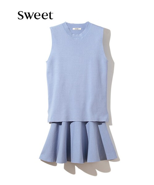 SNIDEL(スナイデル)の「ニットコンビワンピース(ワンピース+トップスセット・レディース・IVR/GRY/BLU【sweet限定】・F)」の4枚目の写真