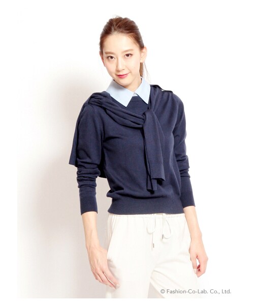 FRAY I.D（フレイアイディー）の「レイヤードシャツニットプルオーバー（プルオーバー・レディース・WHT/GRY/NVY・F）」の7枚目の写真