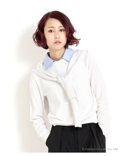 FRAY I.D（フレイアイディー）の「レイヤードシャツニットプルオーバー（プルオーバー・レディース・WHT/GRY/NVY・F）」の4枚目の写真