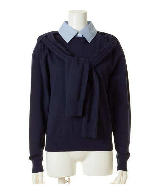 FRAY I.D（フレイアイディー）の「レイヤードシャツニットプルオーバー（プルオーバー・レディース・WHT/GRY/NVY・F）」の3枚目の写真