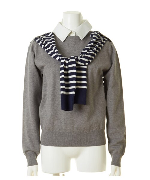 FRAY I.D（フレイアイディー）の「レイヤードシャツニットプルオーバー（プルオーバー・レディース・WHT/GRY/NVY・F）」の2枚目の写真