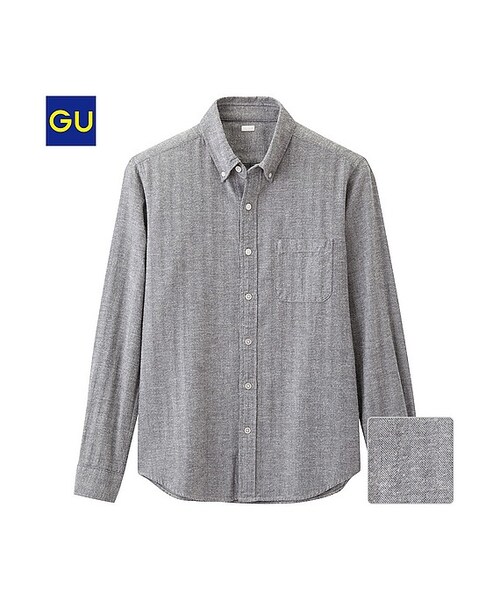 GU（ジーユー）の「（GU）ネルシャツ（ヘリンボン・長袖）（MEN ⁄ ネルシャツ・メンズ・BLUE/DARK GRAY/RED/OFF WHITE・M/XL/S/L）」の3枚目の写真
