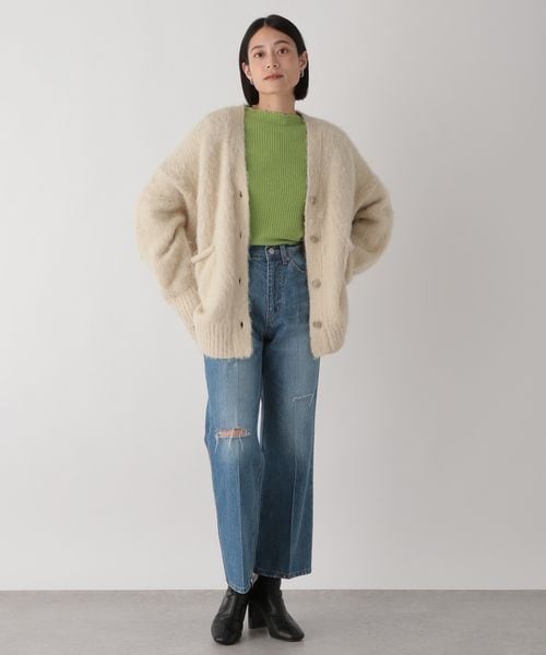 LOWRYS FARM（ローリーズファーム）の「ポケツキシャギーカーデロングスリーブ（トップス・レディース・アイボリー08/チャコールグレー18/ピンク25/ブラウン58・フリーサイズ）」の6枚目の写真