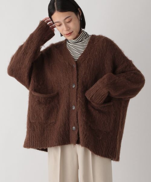 LOWRYS FARM（ローリーズファーム）の「ポケツキシャギーカーデロングスリーブ（トップス・レディース・アイボリー08/チャコールグレー18/ピンク25/ブラウン58・フリーサイズ）」の4枚目の写真