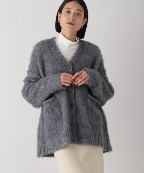 LOWRYS FARM（ローリーズファーム）の「ポケツキシャギーカーデロングスリーブ（トップス・レディース・アイボリー08/チャコールグレー18/ピンク25/ブラウン58・フリーサイズ）」の2枚目の写真