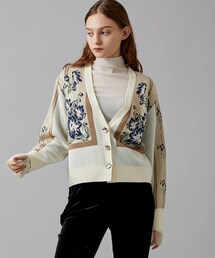 Framed flower knit cardigan