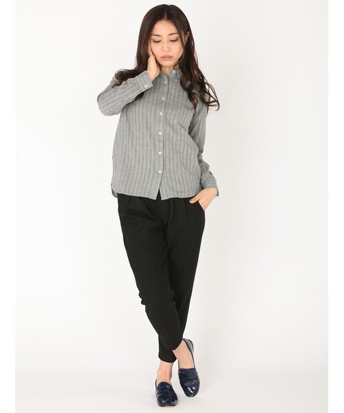 Rinajour（リナジュール）の「リブ付タックパンツ（パンツ・レディース・BLACK/CHARCOL・1/2）」の8枚目の写真