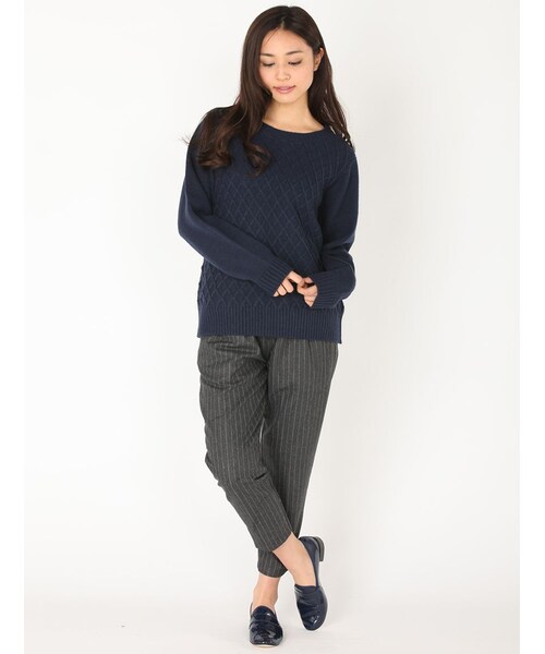 Rinajour（リナジュール）の「リブ付タックパンツ（パンツ・レディース・BLACK/CHARCOL・1/2）」の16枚目の写真