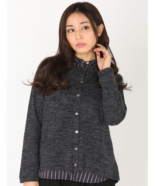 Rinajour（リナジュール）の「天竺×布帛カーディ（トップス・レディース・GREY/NAVY・F）」の8枚目の写真