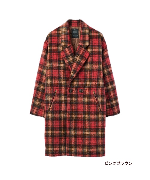 w closet(ダブルクローゼット)の「シャギーチェックダブルチェスターコート(トップス・レディース・ピンクブラウン/ネイビーレッド・FREE)」の2枚目の写真
