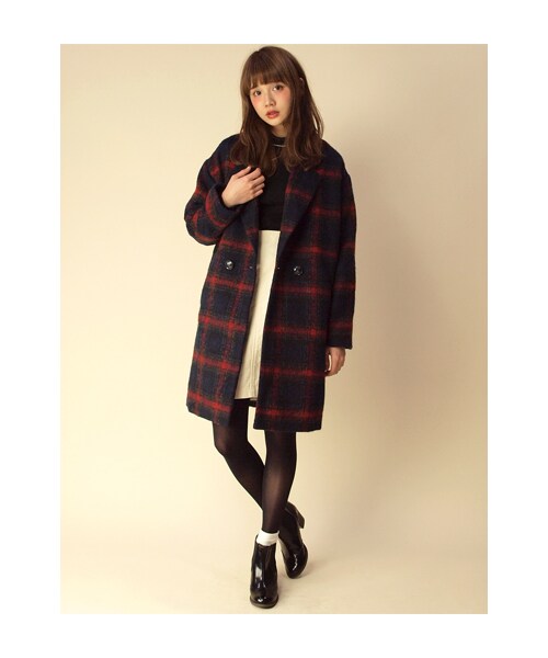 今期美品！ローズバッド　シャギーチェックコート シャギータータンチェックコート（WOMENアウター・コート