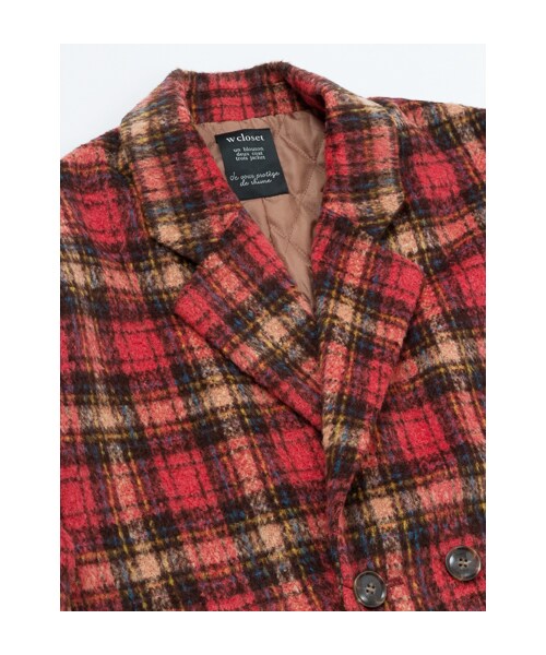 w closet(ダブルクローゼット)の「シャギーチェックダブルチェスターコート(トップス・レディース・ピンクブラウン/ネイビーレッド・FREE)」の6枚目の写真