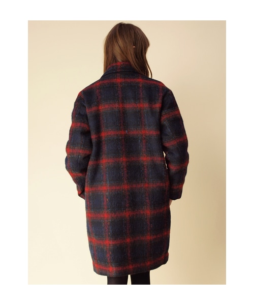 w closet(ダブルクローゼット)の「シャギーチェックダブルチェスターコート(トップス・レディース・ピンクブラウン/ネイビーレッド・FREE)」の5枚目の写真