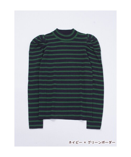 w closet（ダブルクローゼット）の「パワーショルダーハイネックプルオーバー（トップス・レディース・ネイビー×グリーンボーダー/オフホワイト/グレー/ブラック/ボルドー×ネイビーボーダー/オフホワイト×ブラックボーダー・FREE）」の2枚目の写真
