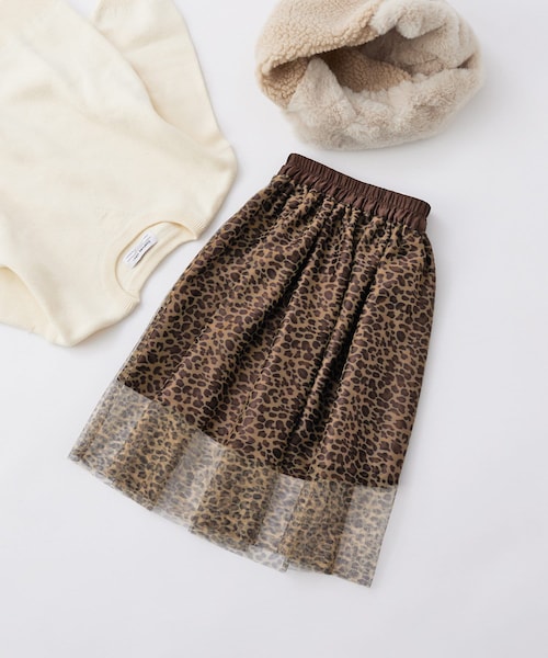 CIAOPANIC TYPY(チャオパニックティピー)の「【KIDS】レオパードチュールスカート(スカート・キッズ・ブラウン・S/M/L)」の1枚目の写真