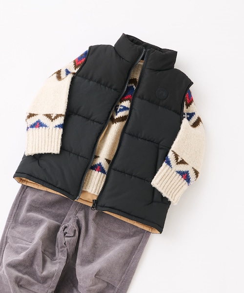 CIAOPANIC TYPY（チャオパニックティピー）の「【KIDS】フェイクダウン配色モンスターベスト/中綿ベスト（ダウンベスト・キッズ・アイボリー/キャメル/ブラック・S/M/L/XL）」の3枚目の写真
