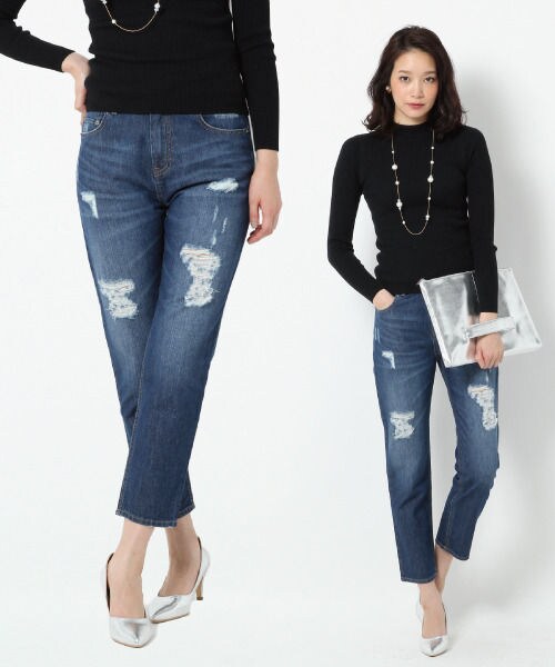 BLISS POINT Womens（ブリスポイント ウイメンズ）の「【WEB限定先行予約】テーパードデニムパンツ（パンツ・レディース・ホワイト/ブルー/ネイビー/クラッシュ・Ｓ/Ｍ/Ｌ）」の4枚目の写真