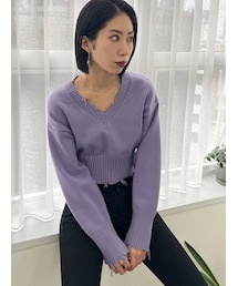 EMODA | ヘムクラッシュVネックニット(ニット/セーター)