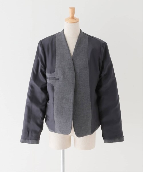 plage プラージュ　ボンディング ショートコート　ノーカラー　ジャケット STRIPE SUMMER ジャケット（ノーカラージャケット）｜Plage