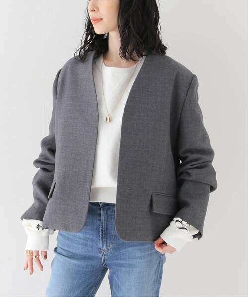 Plage 【R’IAM】ノーカラー ショートジャケット　フリーサイズ　グレー plage（プラージュ）の「【R'IAM】ノーカラー ショートジャケット