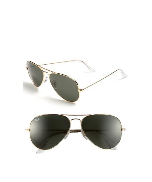 Ray-Ban（レイバン）の「Ray-Ban 'Original Aviator' 58mm Sunglasses（サングラス・レディース・Black/Gold）」の2枚目の写真