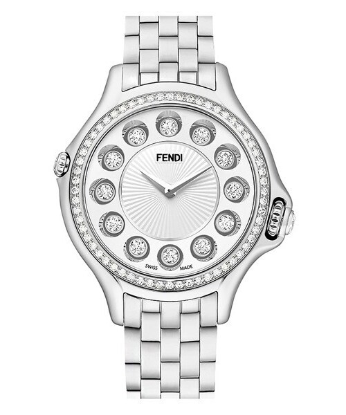 FENDI(フェンディ)の「Fendi 'Crazy Carats' Diamond Bezel Rotating Bracelet Watch, 33mm(アナログ腕時計・レディース・Silver/ Rainbow/ White)」の1枚目の写真