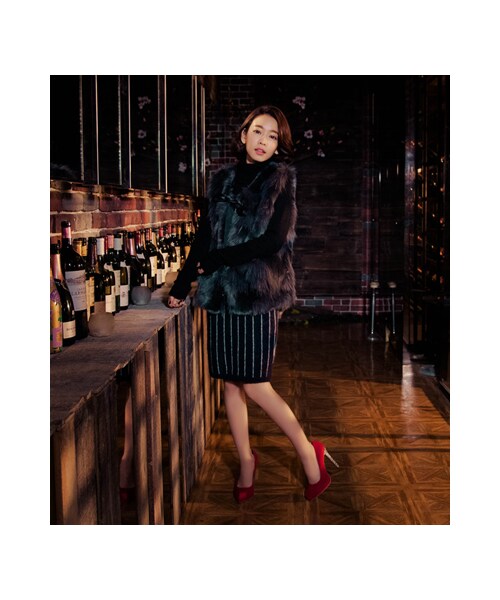 gracegift（グレースギフト）の「細緻絨布尖頭水鑽高跟鞋（シューズ・レディース・正紅/深藍/粉紅/黑/杏色・35/36/37/38/39/40/41）」の5枚目の写真