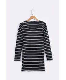 ORENDA | MIT舒棉細條好搭圓領長版T(トップス)