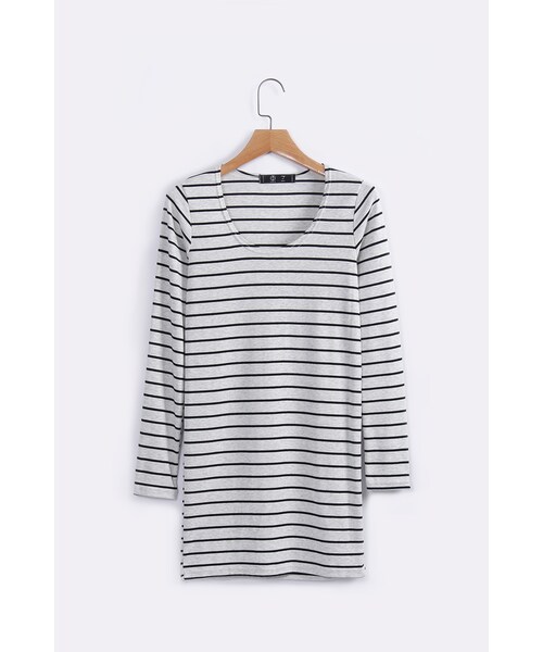 ORENDA（オレンダ）の「MIT舒棉細條好搭圓領長版T（トップス・レディース・黑白條/灰白條・XL/F）」の2枚目の写真