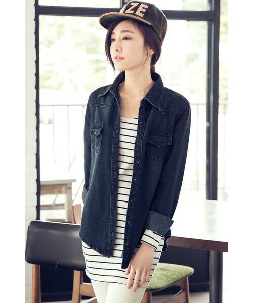 ORENDA（オレンダ）の「MIT舒棉細條好搭圓領長版T（トップス・レディース・黑白條/灰白條・XL/F）」の6枚目の写真