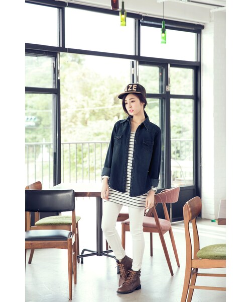 ORENDA（オレンダ）の「MIT舒棉細條好搭圓領長版T（トップス・レディース・黑白條/灰白條・XL/F）」の3枚目の写真