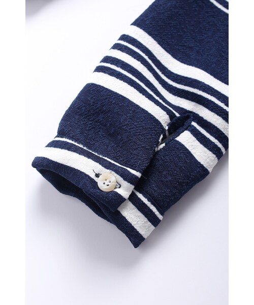 ORENDA（オレンダ）の「粗細條紋雙口袋簡約上衣（トップス・レディース・藍・F）」の12枚目の写真