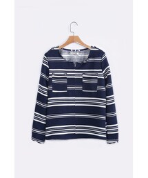 ORENDA | 粗細條紋雙口袋簡約上衣(トップス)