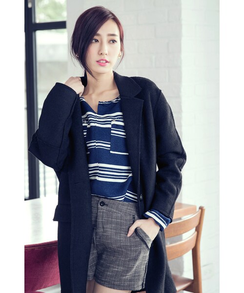 ORENDA（オレンダ）の「粗細條紋雙口袋簡約上衣（トップス・レディース・藍・F）」の9枚目の写真