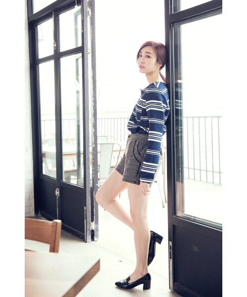 ORENDA（オレンダ）の「粗細條紋雙口袋簡約上衣（トップス・レディース・藍・F）」の6枚目の写真