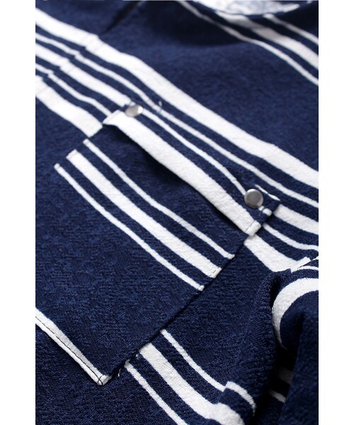 ORENDA（オレンダ）の「粗細條紋雙口袋簡約上衣（トップス・レディース・藍・F）」の11枚目の写真