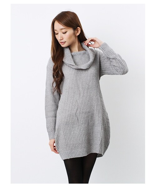 E hyphen world gallery（イーハイフンワールドギャラリー）の「ふわオフタートル畦編みニットワンピース（ワンピース・レディース・アイボリー/杢グレー/ボルドー/ベージュ/ネイビー・F）」の2枚目の写真