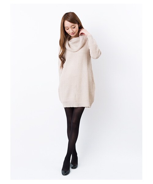 E hyphen world gallery（イーハイフンワールドギャラリー）の「ふわオフタートル畦編みニットワンピース（ワンピース・レディース・アイボリー/杢グレー/ボルドー/ベージュ/ネイビー・F）」の3枚目の写真