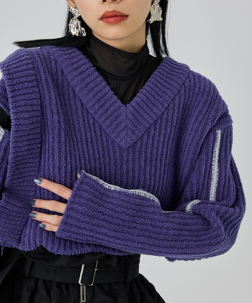 UNITED TOKYO（ユナイテッドトウキョウ）の「刺繍シェニールニット（ニット/セーター・レディース・BLK/PPL・FREE）」の2枚目の写真