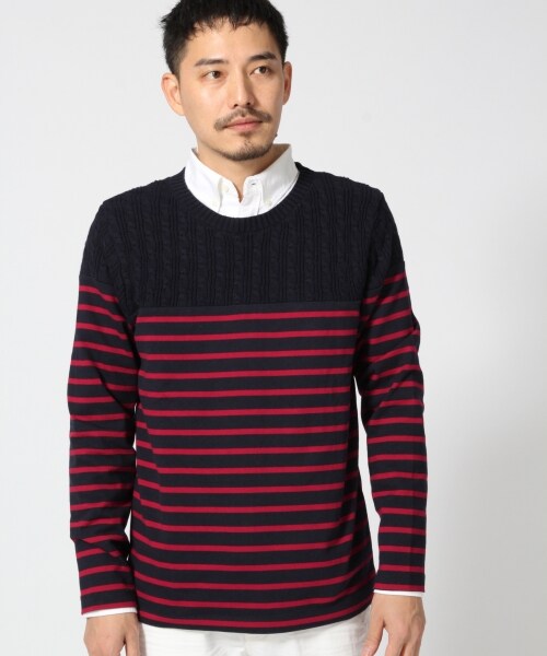 GLOBAL WORK（グローバルワーク）の「【WEB限定先行予約】ニットキリカエボーダーＴ２（トップス・メンズ・ホワイト06/グレー16/ネイビー87・Ｓ/Ｍ/Ｌ）」の3枚目の写真