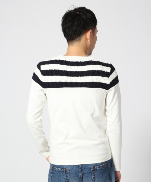 GLOBAL WORK（グローバルワーク）の「【WEB限定先行予約】ニットキリカエボーダーＴ２（トップス・メンズ・ホワイト06/グレー16/ネイビー87・Ｓ/Ｍ/Ｌ）」の8枚目の写真