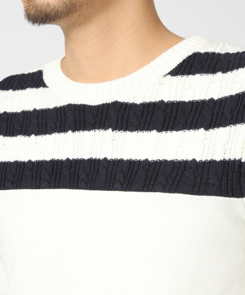 GLOBAL WORK（グローバルワーク）の「【WEB限定先行予約】ニットキリカエボーダーＴ２（トップス・メンズ・ホワイト06/グレー16/ネイビー87・Ｓ/Ｍ/Ｌ）」の9枚目の写真