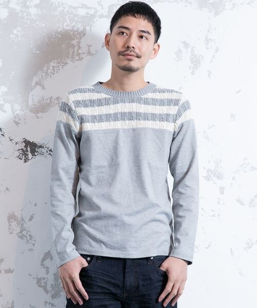 GLOBAL WORK（グローバルワーク）の「【WEB限定先行予約】ニットキリカエボーダーＴ２（トップス・メンズ・ホワイト06/グレー16/ネイビー87・Ｓ/Ｍ/Ｌ）」の2枚目の写真
