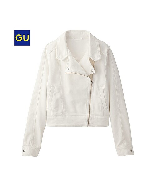 GU（ジーユー）の「（GU）バイカーブルゾン（WOMEN ⁄ アウター・レディース・BLUE/OFF WHITE・L/M/S/XL）」の2枚目の写真
