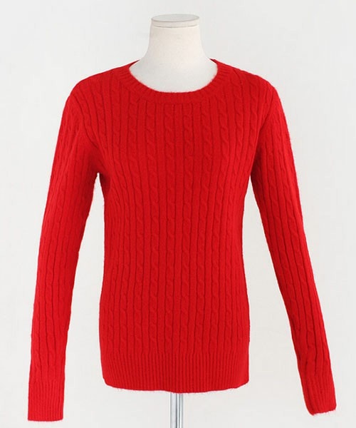 DHOLIC（ディーホリック）の「ラウンドネックケーブルスリムニット（ニット/セーター・レディース・ディープスカイブルー/ライトピンク/ライトベージュ/ホワイトアイボリー/レッド/ブラック/ブルー・free）」の7枚目の写真