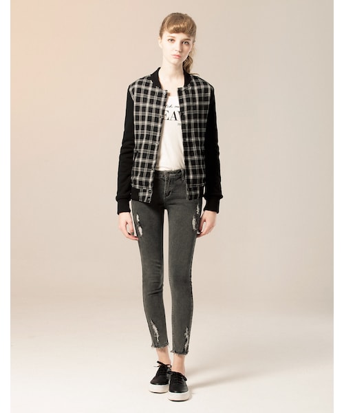 LOVFEE（ラッフィ）の「La petite 英倫蘇格蘭紋夾克外套（ジャケット/アウター・レディース・黑灰/黑紅・S/M/L）」の3枚目の写真