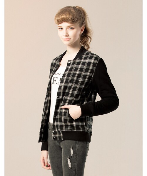 LOVFEE（ラッフィ）の「La petite 英倫蘇格蘭紋夾克外套（ジャケット/アウター・レディース・黑灰/黑紅・S/M/L）」の4枚目の写真